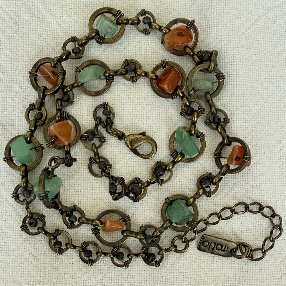Red and Green Stones Necklace with Antiqued Chain